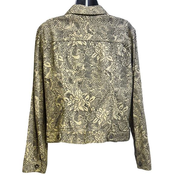 Christopher & Banks Khaki & Black Print Denim Jean Jacket Metal Rivet Buttons-M - Picture 7 of 16